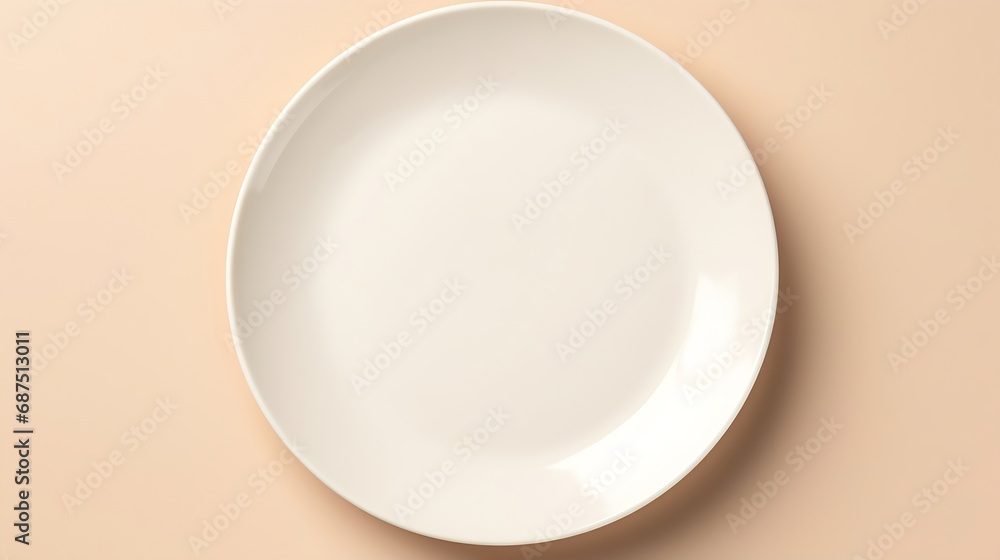 white plate mockup with cream background. for the wedding template .top view. : Generative AI white plate mockup with cream background. for the wedding template .top view. : Generative AI