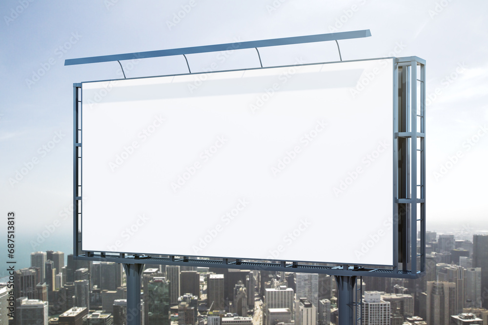 Blank white billboard on cityscape background at daytime, perspective view. Mock up, advertising concept Blank white billboard on cityscape background at daytime, perspective view. Mock up, advertising concept