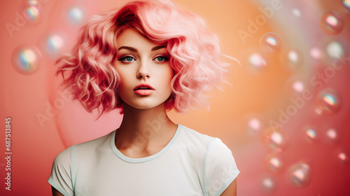Jeune fille avec les cheveux roses