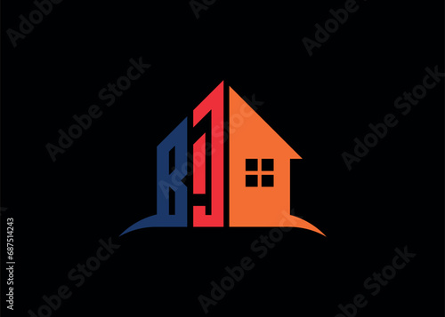 Real Estate BJ Logo Design On Creative Vector monogram Logo template.Building Shape BJ Logo