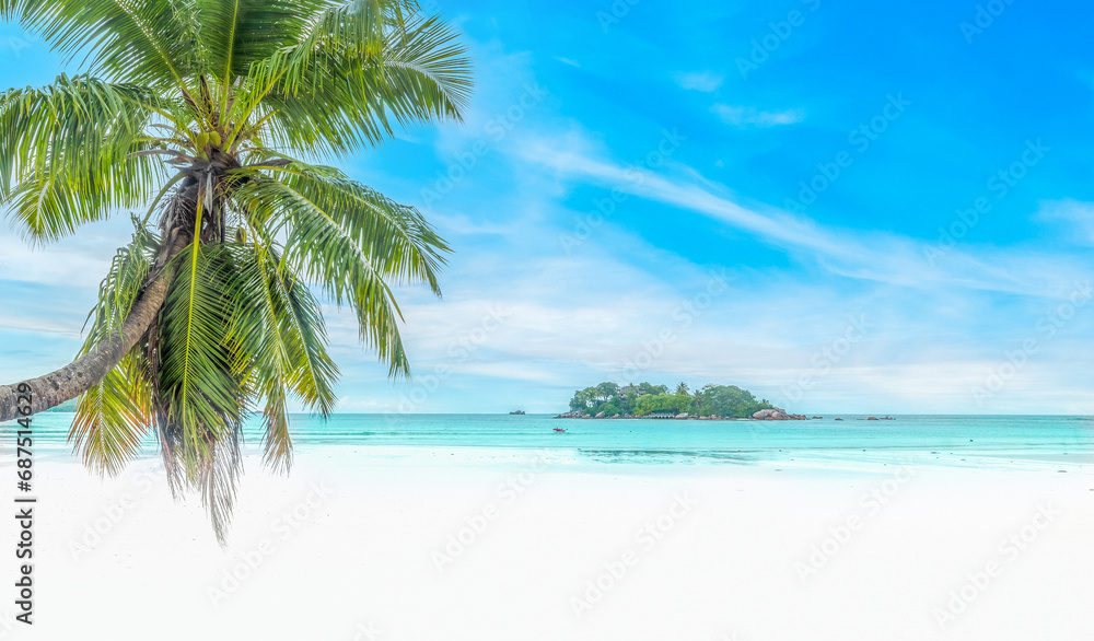Obraz premium Paradise beach with palm trees and white sand