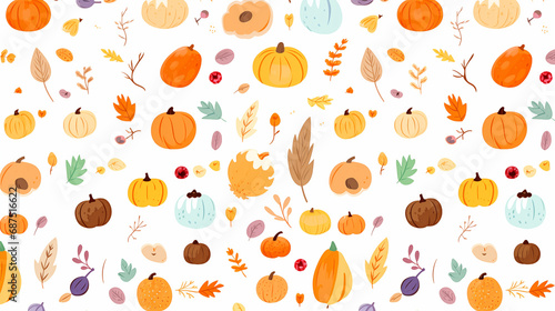 Autumn Abundance  Cartoon Style Background with Thanksgiving Elements