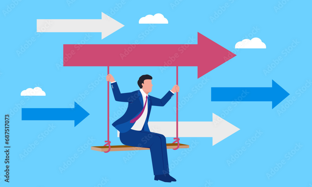 Vector business illustration of business man riding arrow to move forward fast Vector business illustration of business man riding arrow to move forward fast