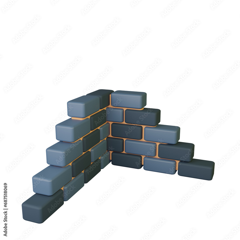 3D Rendered Brick WallIsolated on The Transparant Background