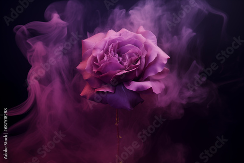 Fantasy purple rose - purple smoke - purple mist - purple fog - black background