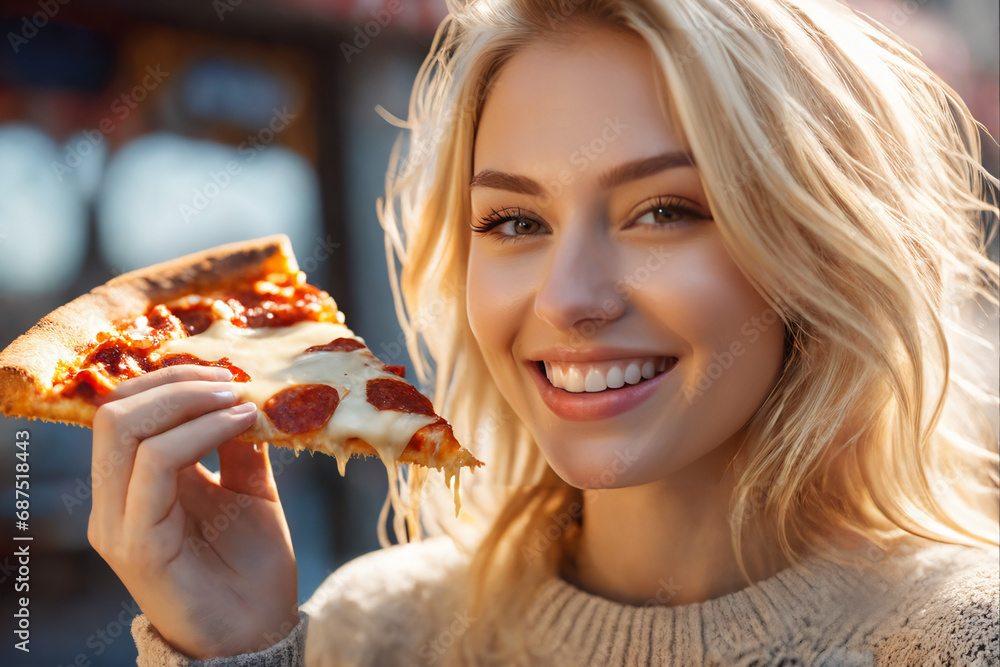 ピザを食べる女性.generative AI
