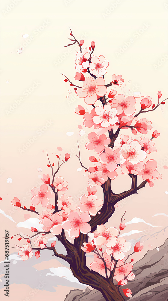 Fototapeta premium Hand drawn cartoon beautiful cherry blossom illustration in spring 