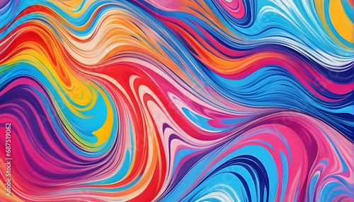 Abstract marbled acrylic paint ink painted waves painting texture colorful background banner - Bold colors, rainbow color swirls wave