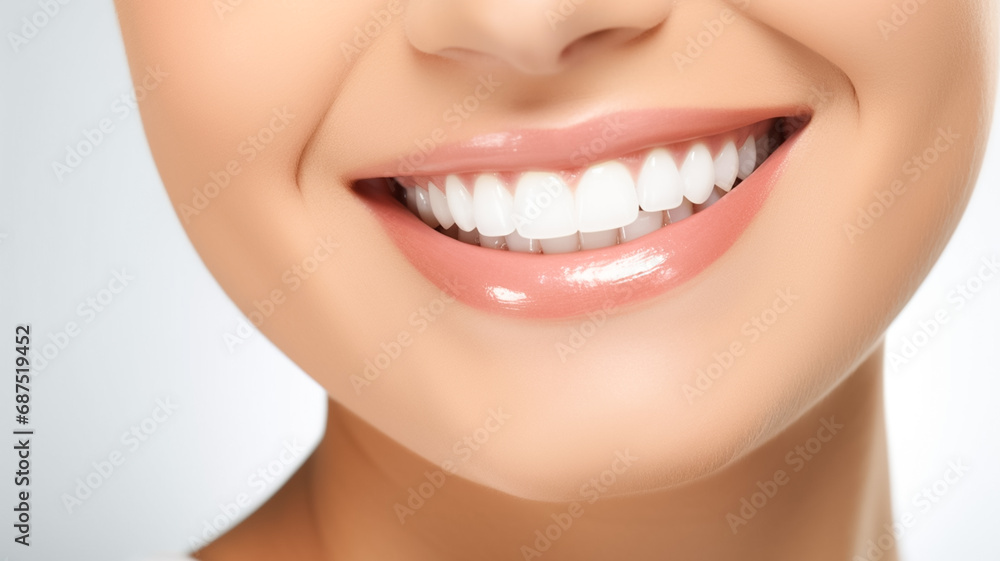 Perfect healthy teeth smile of young woman. Teeth whitening. Dental clinic patient. Beautiful smile and white teeth of a young woman.
Perfect healthy teeth smile of young woman. Teeth whitening. Dental clinic patient. Beautiful smile and white teeth of a young woman.