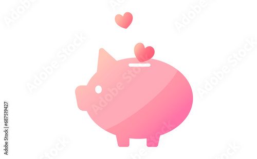 ハートをぶたの貯金箱に貯めているイラスト