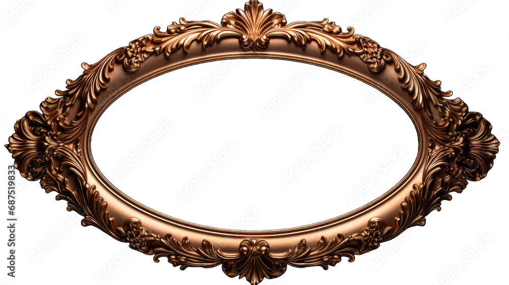 Antique round oval gold picture frame isolated on transparent background, Old golden baroque style round frame mock up for painting, art, wall art, artwork, photo, image, picture - obrazy, fototapety, plakaty 