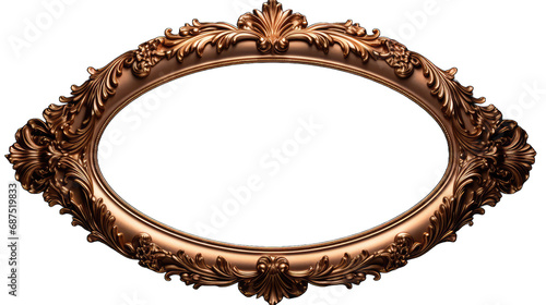 Antique round oval gold picture frame isolated on transparent background, Old golden baroque style round frame mock up for painting, art, wall art, artwork, photo, image, picture photo