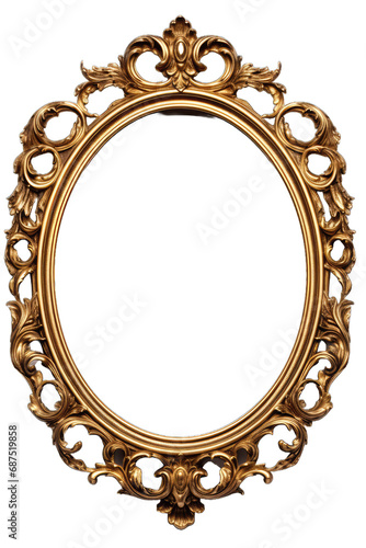 Antique round oval gold picture frame isolated on transparent background, Old golden baroque style round frame mock up for painting, art, wall art, artwork, photo, image, picture © Sema