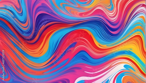 Abstract marbled acrylic paint ink painted waves painting texture colorful background banner - Bold colors, rainbow color swirls wave