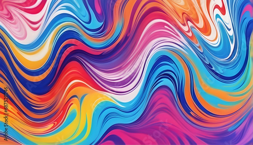 Abstract marbled acrylic paint ink painted waves painting texture colorful background banner - Bold colors, rainbow color swirls wave