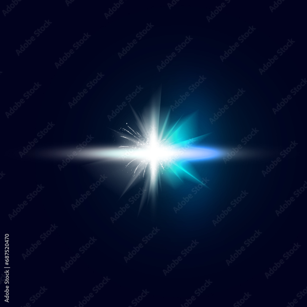 Easy to add lens flare effects for overlay designs or screen blending mode to make high-quality images. Abstract sun burst, digital flare, iridescent glare over black