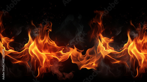 Intense Realistic Fire Flame on Black Background - Dramatic Burning Ember with Dynamic Sparks  Perfect for Explosive Energy Concepts and Fiery Designs.
