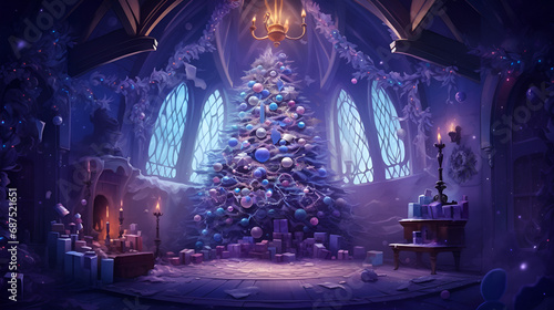 a purple Christmas scene
