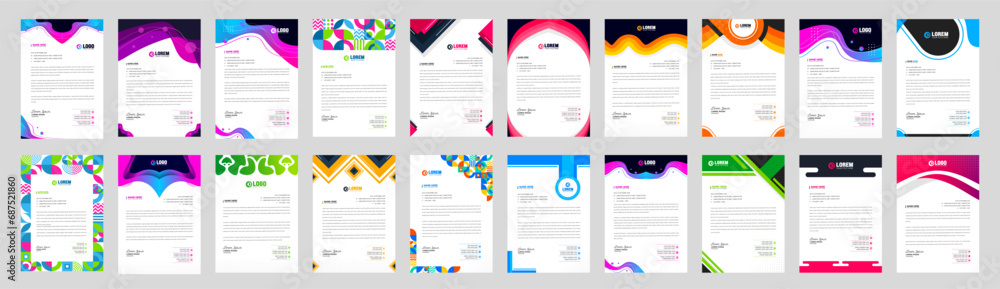 big mega Set of 20 Simple And Clean Elegant Flat corporate business Abstract style letterhead design template set. corporate Modern office letter head design bundle.