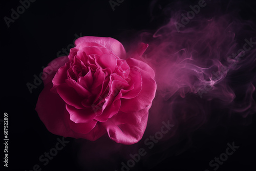 Fantasy pink rose - pink smoke - pink mist - pink fog - black background 