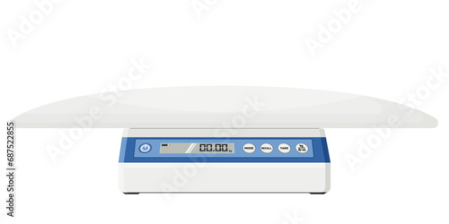 Medical equipment, Infant scales used to track growth, development of babies. Typically used in hospitals, doctors offices, and homes.Flat design