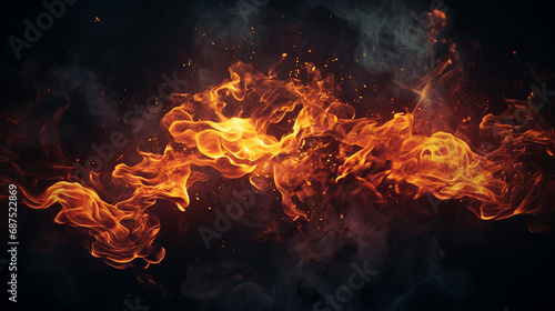 Intense Burning Flames on a Dark Background: Abstract Fiery Glow and Radiant Heat - Perfect for Dramatic Concepts, Wildfire Themes, and Dynamic Heatwave Designs. © Sunanta