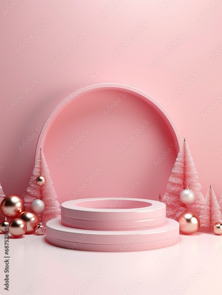 Elegant christmas and happy new year mock up scene. podium shape for show cosmetic product display. stage pedestal or platform , copy space, generative ai Elegant christmas and happy new year mock up scene. podium shape for show cosmetic product display. stage pedestal or platform , copy space, generative ai