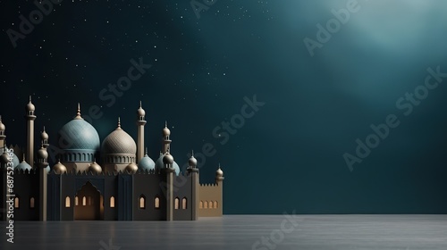 Islamic mosque 3D style on blue background.