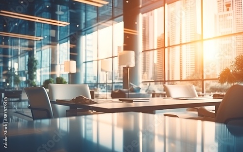 Blurred Panoramic City View with Beautiful Lighting from Modern Office Window © Harry