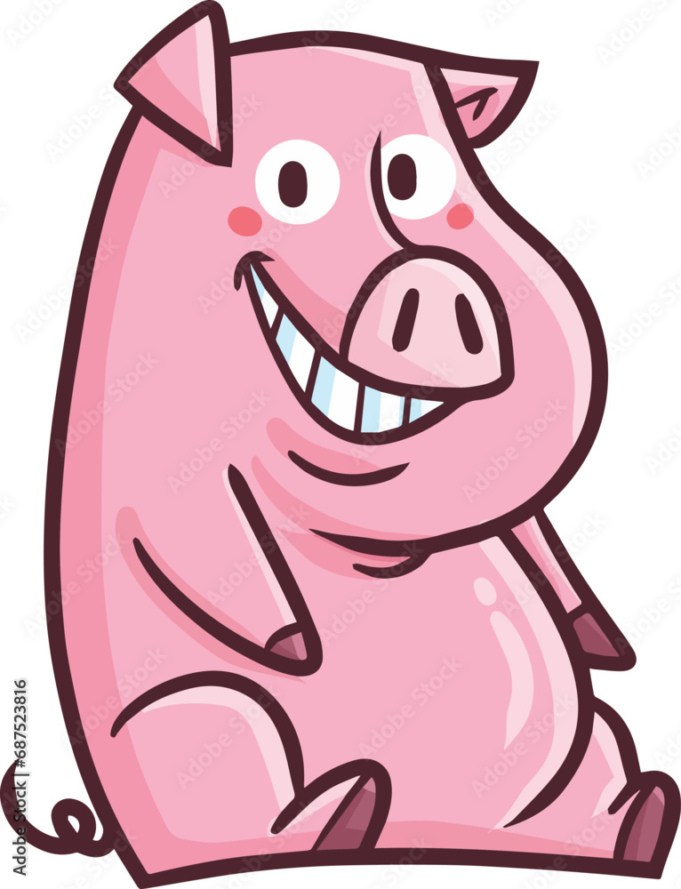 Obraz premium Funny pig sit and smiling cartoon illustration
