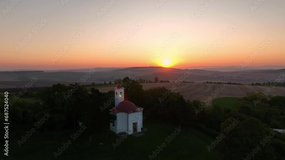 Aerial view of the church in the town of Slavkov u Brna in the Czech Republic - sunrise Aerial view of the church in the town of Slavkov u Brna in the Czech Republic - sunrise