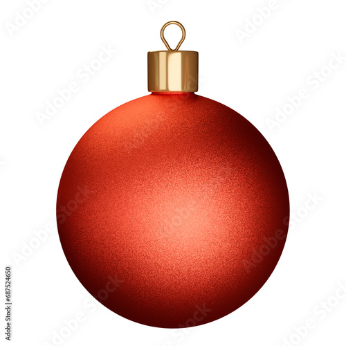 Christmas glitter red ball. 3d realistic render icon. Holiday decoration
