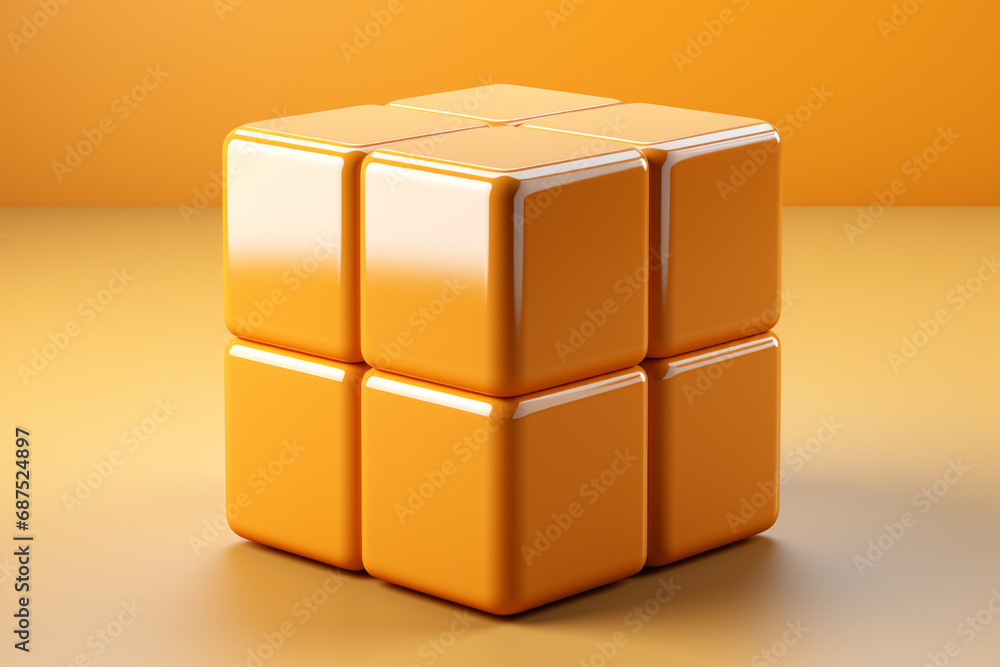 Fototapeta premium 3D cube made of ceramic material, Lemon Drop color - bright and rich yellow shade, empty background
