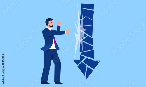 Vector business illustration of business man crushing falling arrow