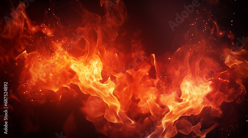 Intense Heat and Vivid Flames: Realistic Abstract of Burning Fire with Red Hot Sparks - Fiery Blaze Igniting Passion in a Vibrant Display of Combustion and Energy.