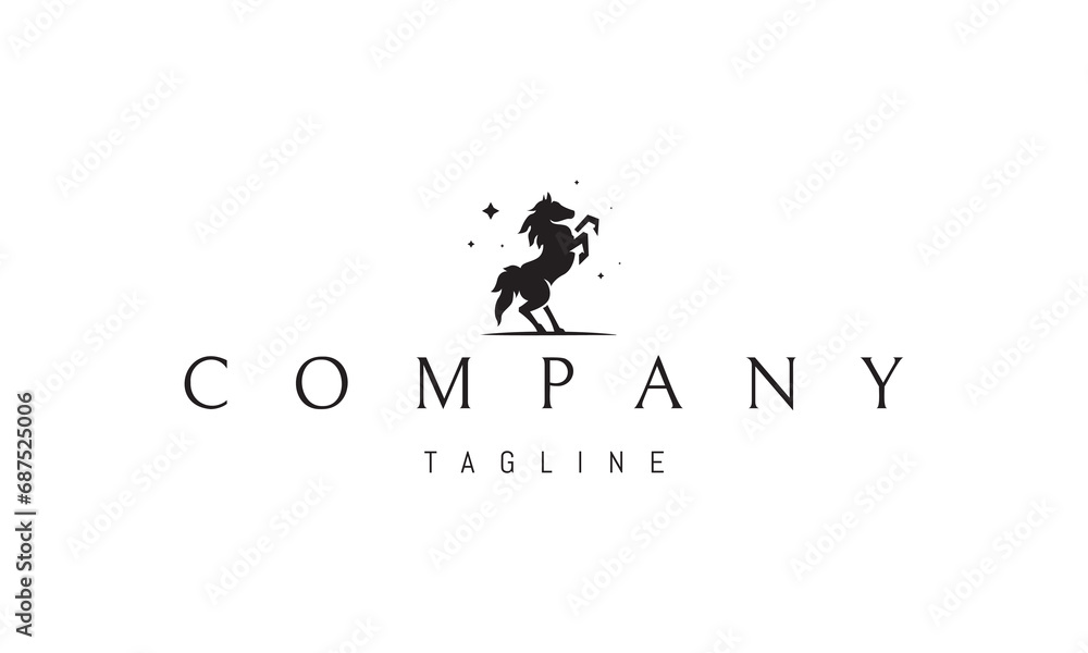 A vector logo with an abstract image of a horse rearing up. A vector logo with an abstract image of a horse rearing up.