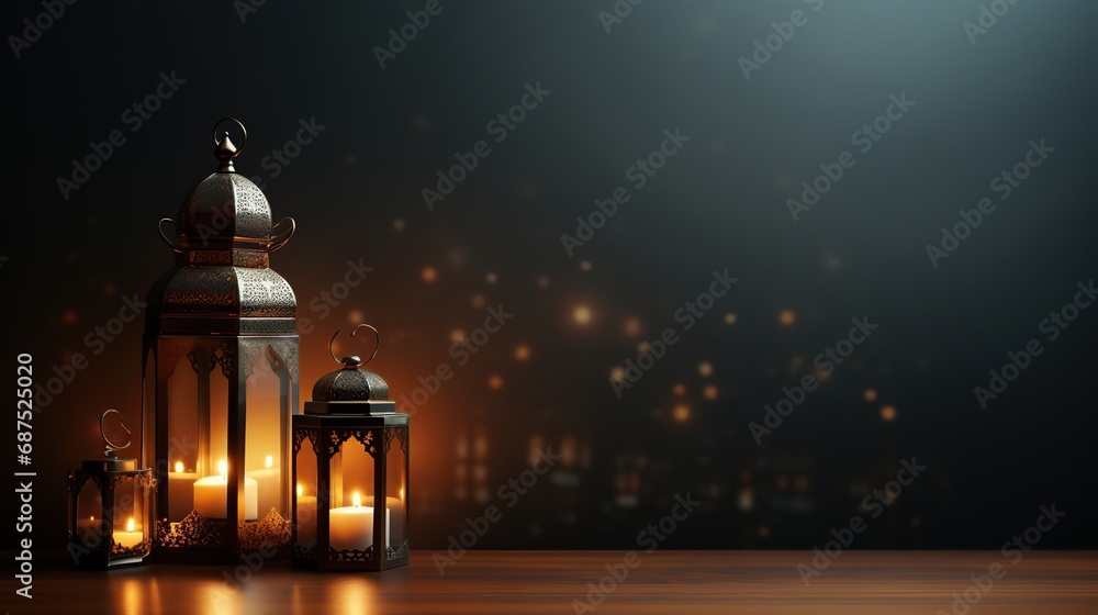 Fototapeta premium Ramadan Kareem Eid Mubarak Old Fashioned Royal Elegant Lamp.