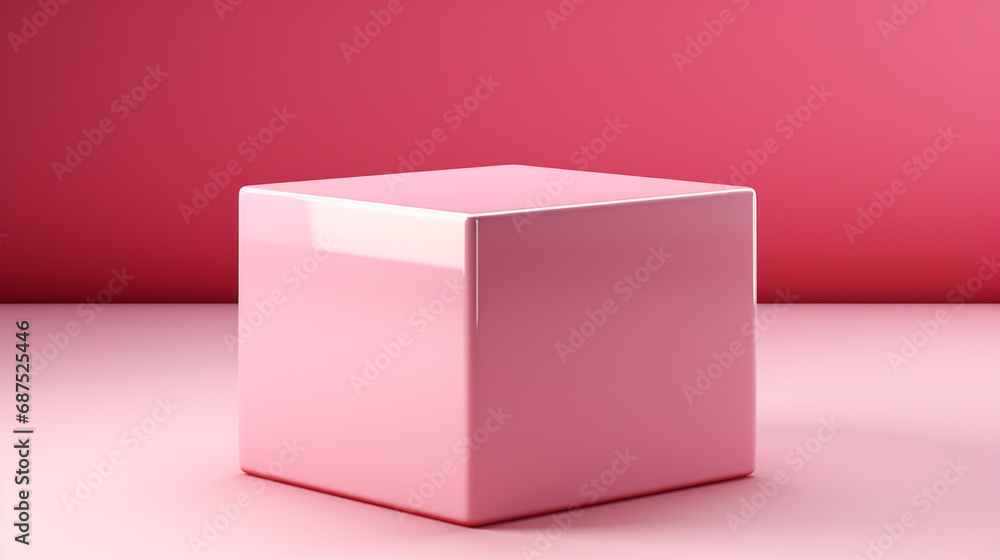3D cube made of ceramic material, pink shade, pink background, Conch Shell 3D cube made of ceramic material, pink shade, pink background, Conch Shell