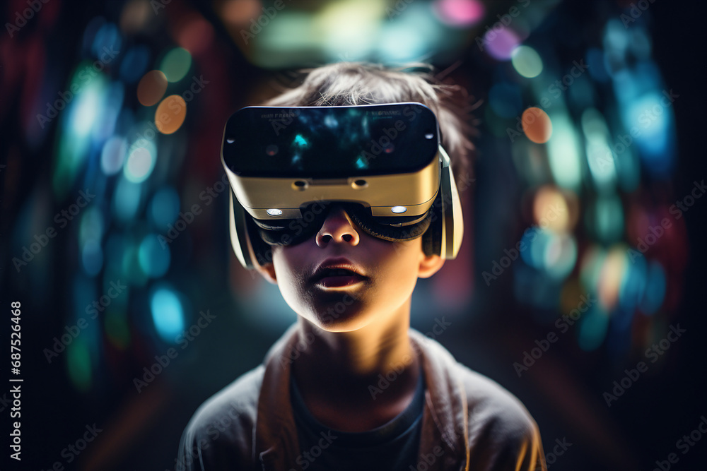 Youngster watching 3d object in virtual world fun cheerful vr glasses goggles generative ai Youngster watching 3d object in virtual world fun cheerful vr glasses goggles generative ai