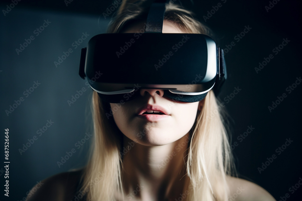 Youngster watching 3d object in virtual world fun cheerful vr glasses goggles generative ai Youngster watching 3d object in virtual world fun cheerful vr glasses goggles generative ai