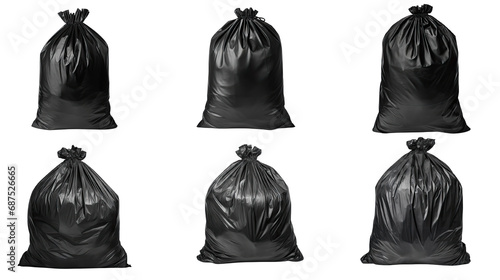 Collection of PNG. Black garbage bag isolated on a transparent background.