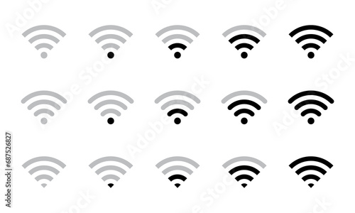 Signal strength wifi icon set collection. Wireless connection network symbol vector