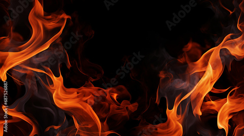 Vibrant Abstract Fire Flames on Black Background - Dynamic Heatwave Illustration with Bright  Fiery Energy for Creative Concepts and Artistic Designs.