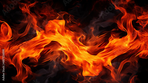 Vibrant Abstract Fire Flames on Black Background - Dynamic Heatwave Illustration with Bright, Fiery Energy for Creative Concepts and Artistic Designs.