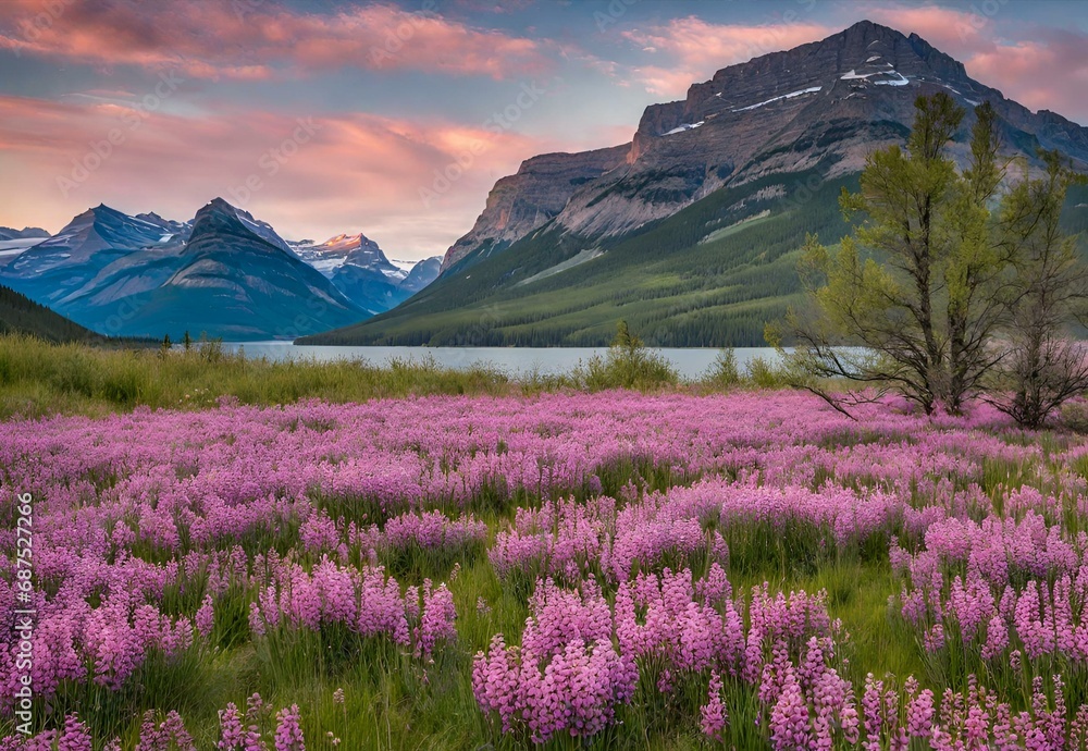 Obraz premium Vivid Vistas: Alberta's Waterton Lakes National Park Spring Blossoms