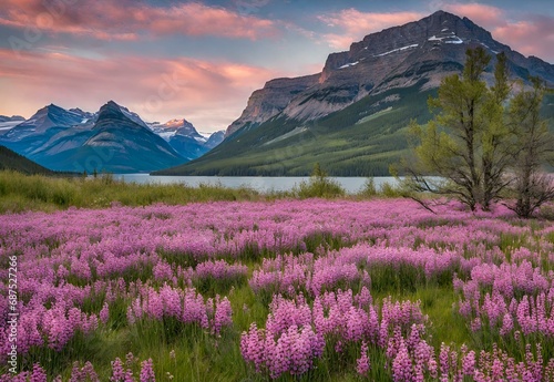 Vivid Vistas: Alberta's Waterton Lakes National Park Spring Blossoms photo