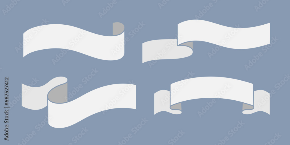 Set of white ribbons for inscription. Vintage banner for design. Vector illustration.