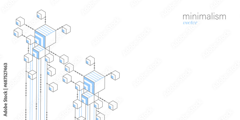 Linear geometric drawing. Abstract white background from cubes and lines. Vector illustration. Linear geometric drawing. Abstract white background from cubes and lines. Vector illustration.