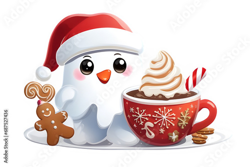 Christmas Hot Chocolate Clipart Graphic.on white background.