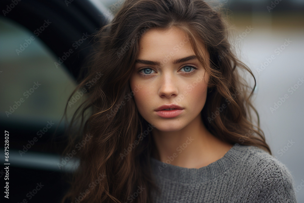 Fashionable young woman walking city street generative ai concept Fashionable young woman walking city street generative ai concept